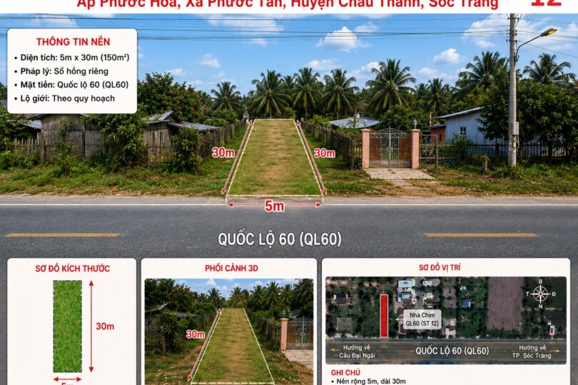 BÁN ĐẤT NỀN MẶT TIỀN QL60