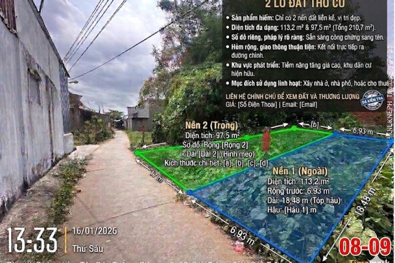 2 LÔ ĐẤT NỀN THỔ CƯ – HẺM TÔN ĐỨC THẮNG, TP. SÓC TRĂNG