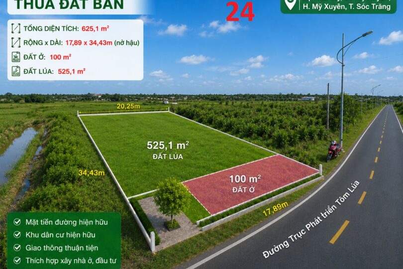 ĐẤT MẶT TIỀN ĐƯỜNG PHÁT TRIỂN TÔM LÚA – MỸ XUYÊN, SÓC TRĂNG