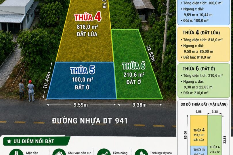 BÁN 3 THỬA ĐẤT MẶT TIỀN ĐƯỜNG NHỰA DT941 – CƠ HỘI ĐẦU TƯ TIỀM NĂNG 2,2 TỶ(AG4,5,6)