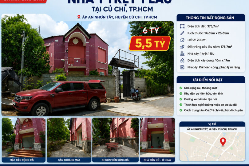 B&Aacute;N NH&Agrave; 1 TRỆT 1 LẦU &ndash; CỦ CHI, TP.HCM 4,9 tỷ