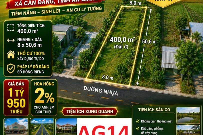 BÁN ĐẤT THỔ CƯ 100% TẠI BA BẦN- CẦN ĐĂNG – TỈNH AN GIANG 1,6 TỶ (AG14)