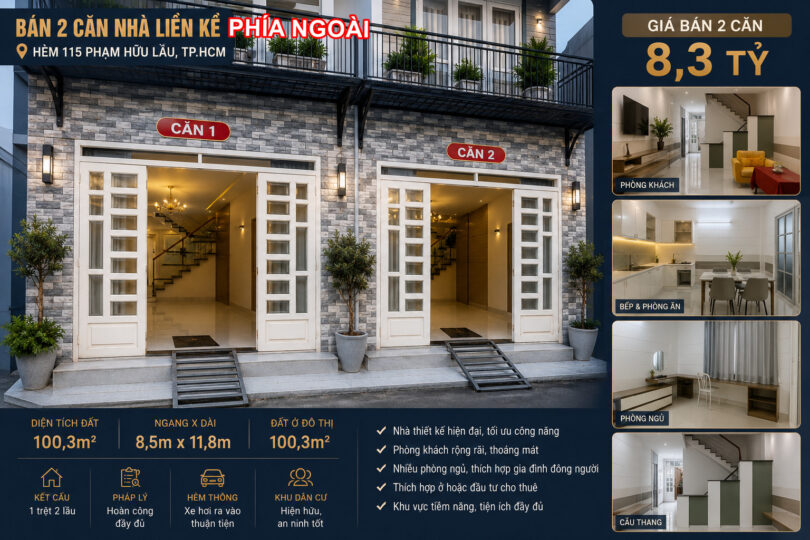 BÁN 2 CĂN NHÀ LIỀN KỀ – 2 CĂN BÌA – HẺM PHẠM HỮU LẦU, TP.HCM