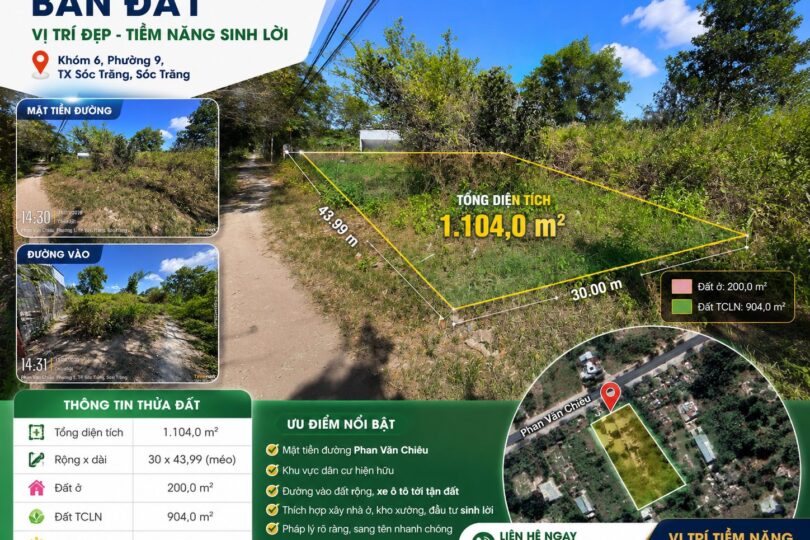 BÁN ĐẤT CÓ THỔ CƯ – 1.104m² VỊ TRÍ TIỀM NĂNG TẠI SÓC TRĂNG