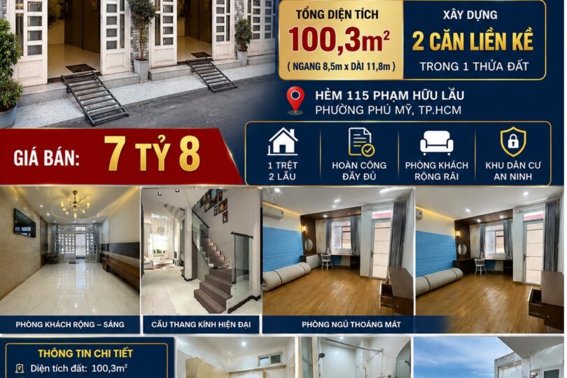 B&Aacute;N NH&Agrave; 1 TRỆT 2 LẦU &ndash; HO&Agrave;N C&Ocirc;NG ĐẦY ĐỦ &ndash; HẺM 115 PHẠM HỮU LẦU, TP.HCM