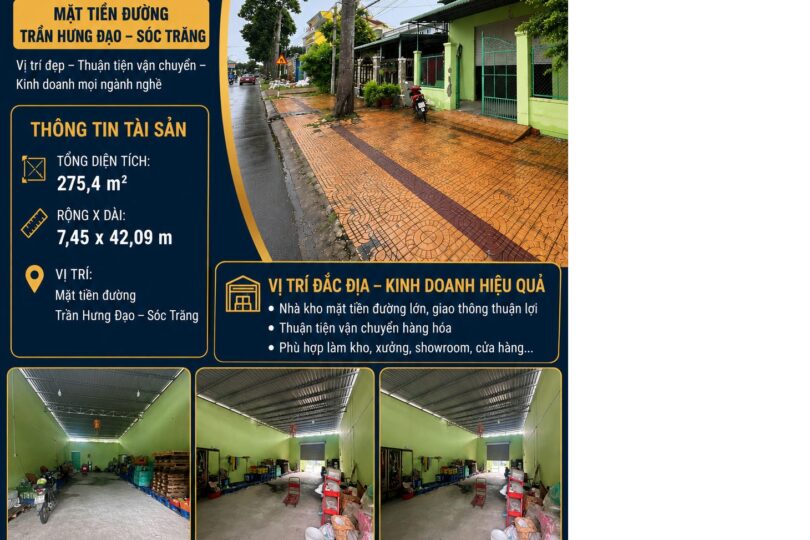 BÁN ĐẤT MẶT TIỀN ĐƯỜNG TRẦN HƯNG ĐẠO – CÓ SẴN NHÀ KHO – ĐANG CHO THUÊ
